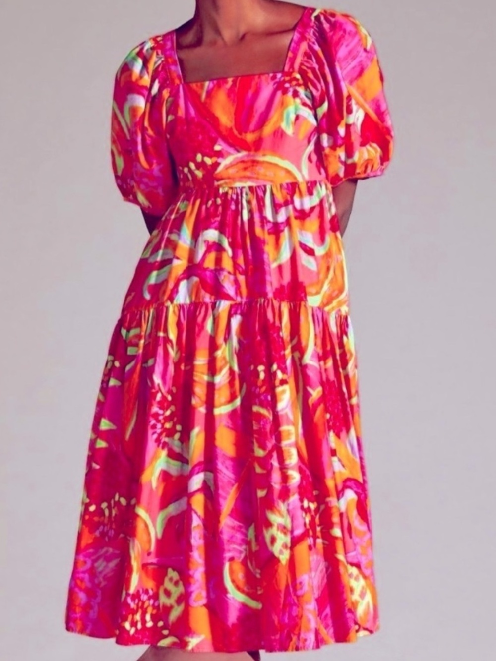 Farm Rio Puff Sleeves Midi Dress